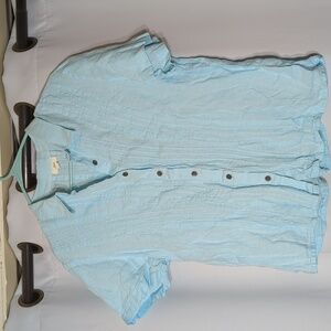 J. Jill 100% Linen button down short sleeved pin tucked collared size large blue